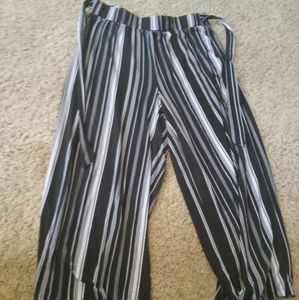 Striped black and white flowy pants